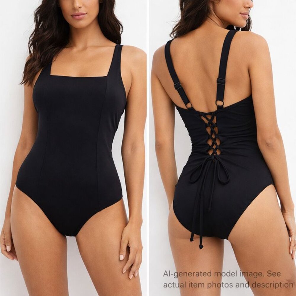 330. TA3 Black Lace-Up Back One-Piece Swimsuit XL